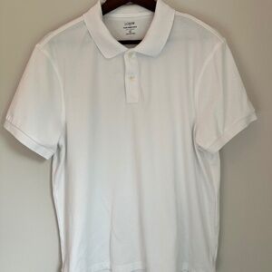 J.Crew Men’s Flex Piqué Polo — White | Size Large | Untucked Fit